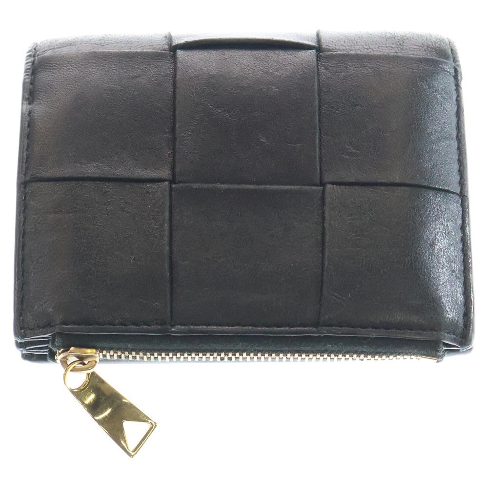 BOTTEGA VENETA(ボッテガヴェネタ) マキシイントレチャート 二つ折り財布 コンパクトウォレット コインケース ブラック レザー ゴールド金具
