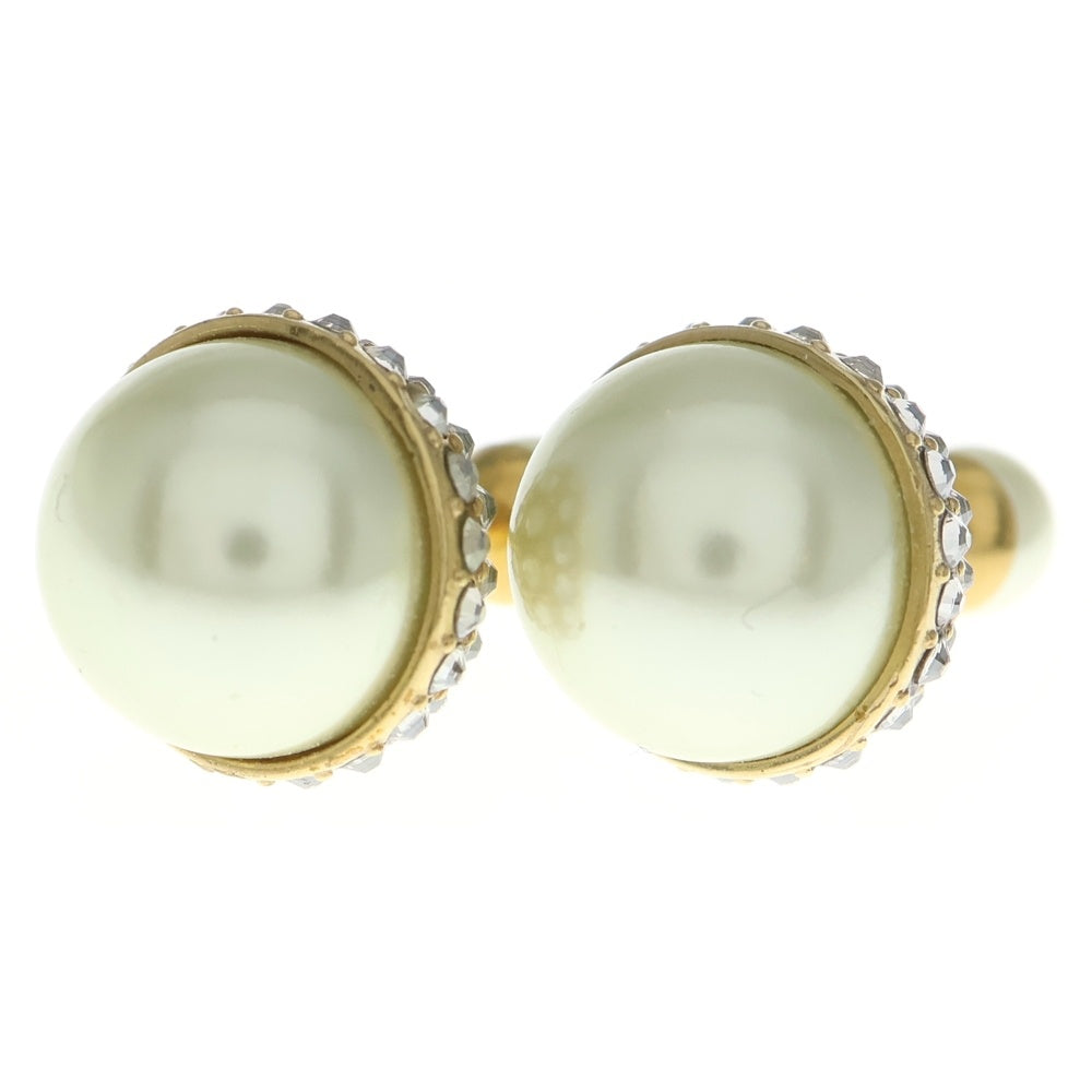 Christian Dior(クリスチャンディオール) トライバルボール ラインストーン ピアス ホワイト×ゴールド GP