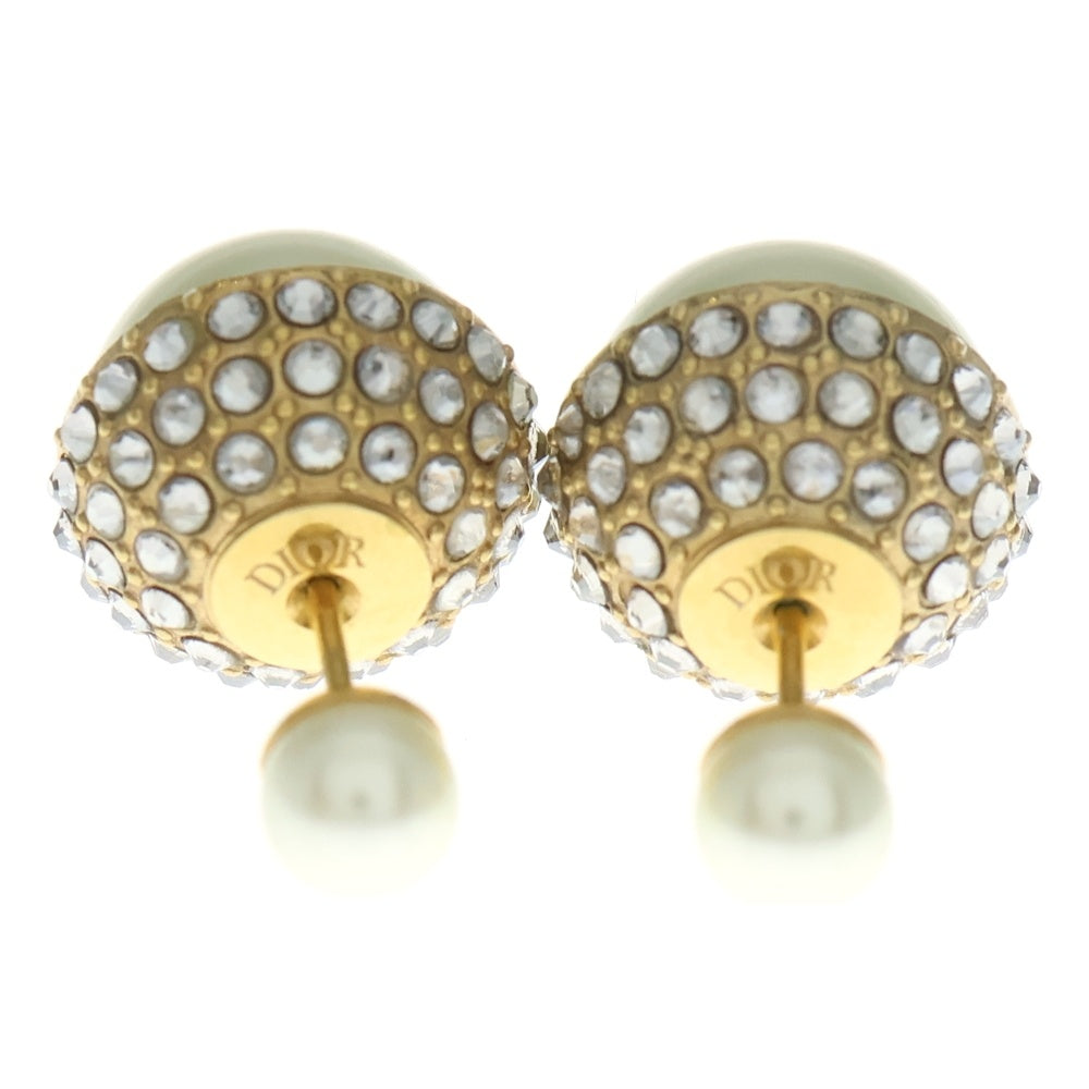 Christian Dior(クリスチャンディオール) トライバルボール ラインストーン ピアス ホワイト×ゴールド GP