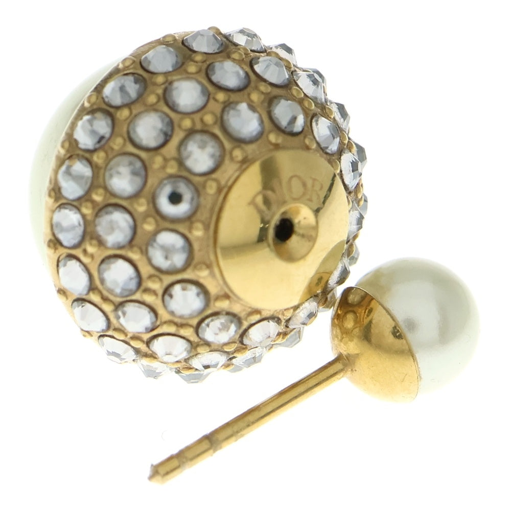 Christian Dior(クリスチャンディオール) トライバルボール ラインストーン ピアス ホワイト×ゴールド GP