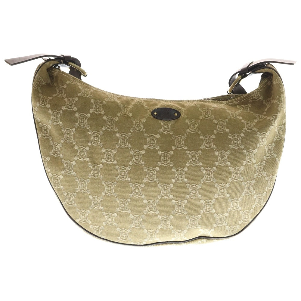 CELINE(セリーヌ) マカダム ハーフムーン ショルダーバッグ ブラウン カーキ キャンバス×レザー ゴールド金具