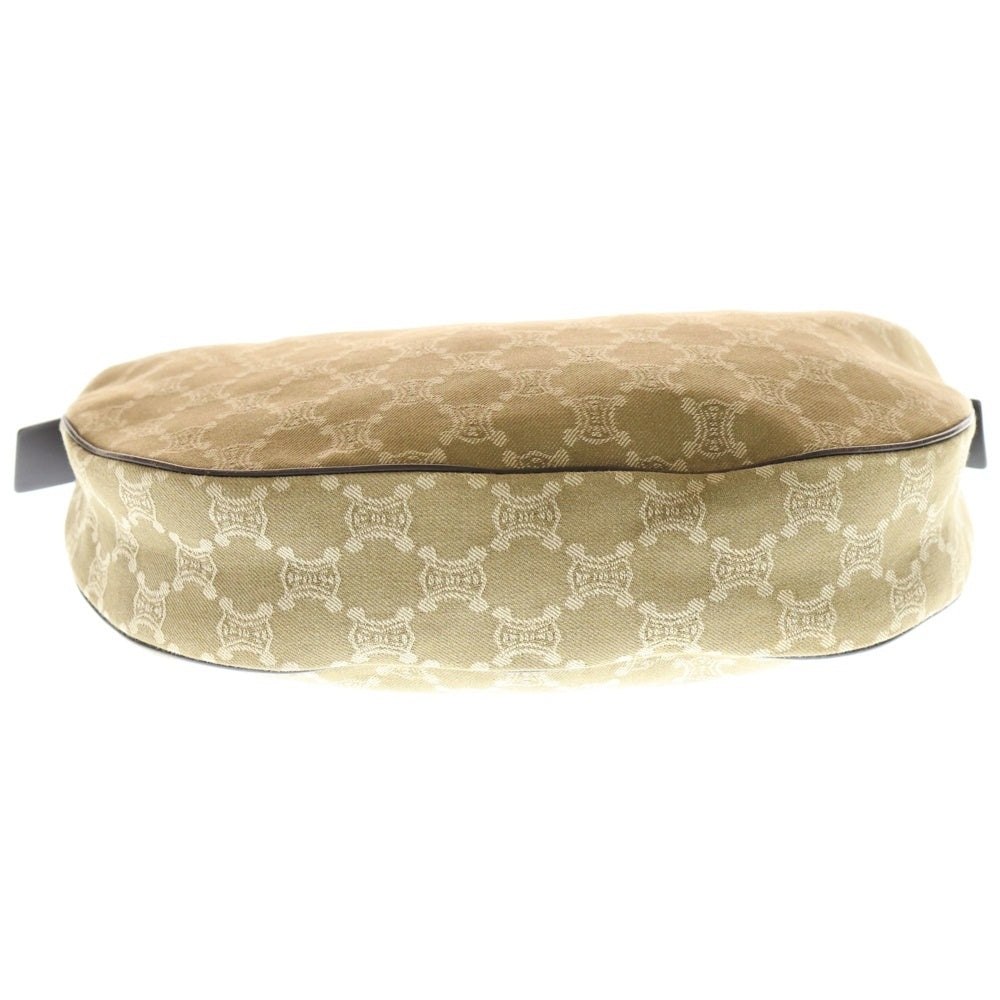 CELINE(セリーヌ) マカダム ハーフムーン ショルダーバッグ ブラウン カーキ キャンバス×レザー ゴールド金具