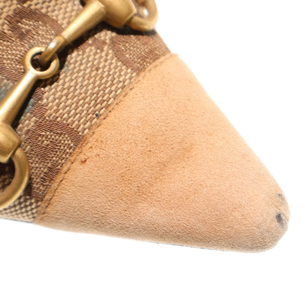 GUCCI(グッチ) GGキャンバス スエードレザー ホースビット ポインテッドトゥ ヒール パンプス シューズ ベージュ レディース 121319