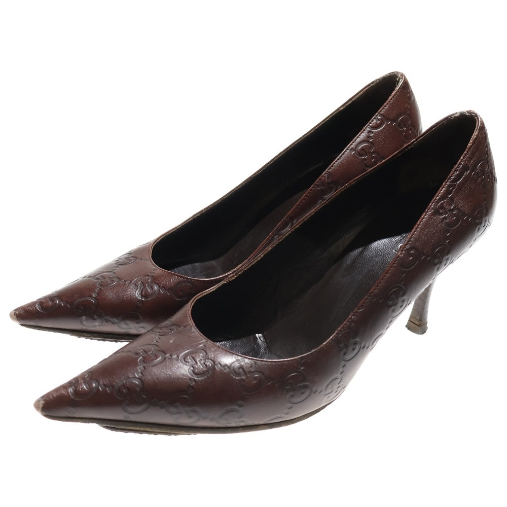 GUCCI(グッチ) グッチシマ レザー ポインテッドトゥ ヒール パンプス シューズ ブラウン レディース 146752