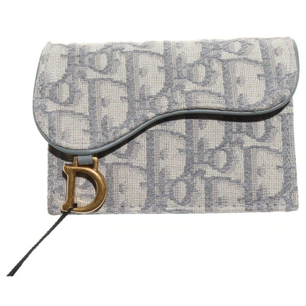 Christian Dior(クリスチャンディオール) トロッター サドル カードケース 三つ折り財布 コンパクトウォレット グレー キャンバス×レザー ゴールド金具
