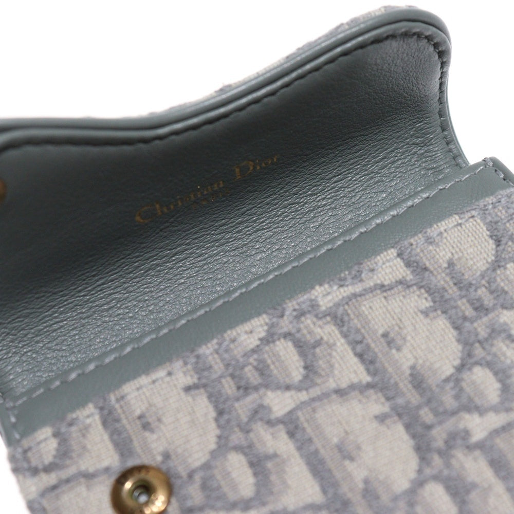 Christian Dior(クリスチャンディオール) トロッター サドル カードケース 三つ折り財布 コンパクトウォレット グレー キャンバス×レザー ゴールド金具