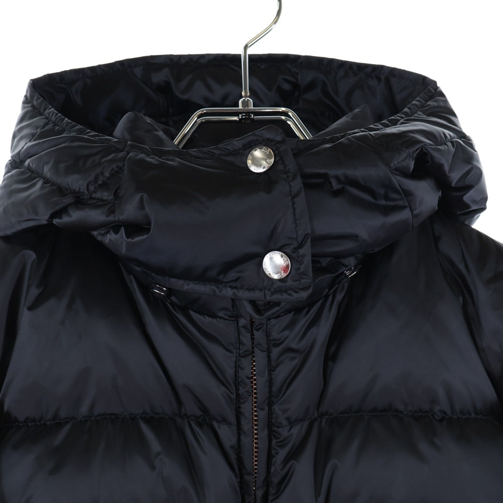 PRADA(プラダ) 18AW ロゴバックル サフィアーノレザー ベルト付き フーデッド ジップアップ ダウン ロング ジャケット コート ブラック レディース 29Z660