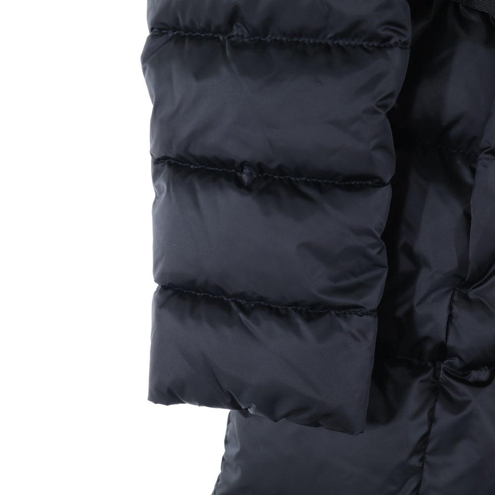 PRADA(プラダ) 18AW ロゴバックル サフィアーノレザー ベルト付き フーデッド ジップアップ ダウン ロング ジャケット コート ブラック レディース 29Z660