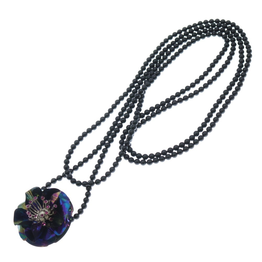 miumiu(ミュウミュウ) 2連 フラワーモチーフ ビース ネックレス ペンダント ブラック レディース
