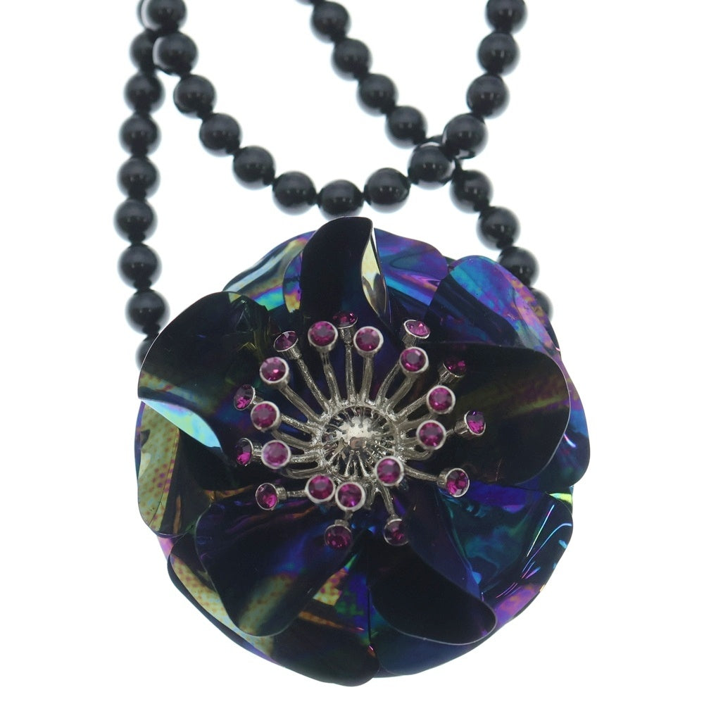 miumiu(ミュウミュウ) 2連 フラワーモチーフ ビース ネックレス ペンダント ブラック レディース