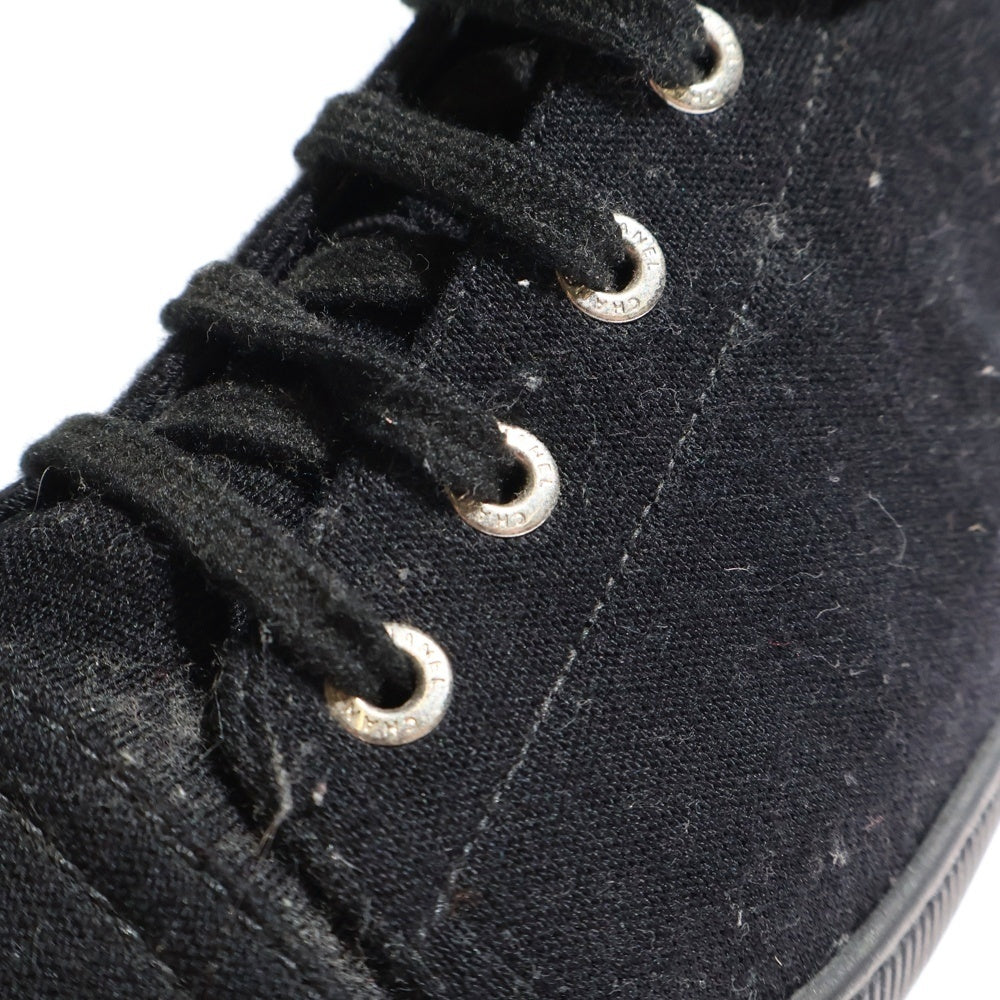 CHANEL(シャネル) ココマーク レザーパッチ コットン レースアップ ハイカットシューズ スニーカー ブラック レディース G30136