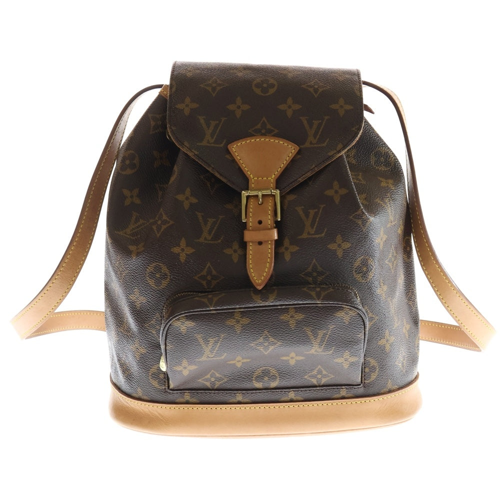 LOUIS VUITTON(ルイヴィトン) モノグラム モンスリMM リュックサック バックパック ショルダーバッグ ブラウン レザー×PVC M51136 ゴールド金具