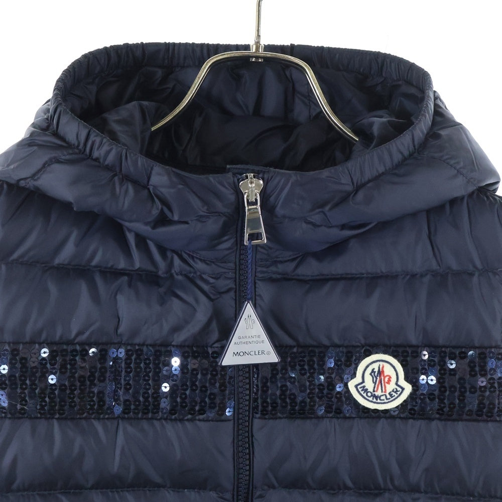 MONCLER(モンクレール) 22SS ESI ワッペンロゴ スパンコール フーデッド ジップアップ ダウンジャケット ネイビー キッズ J19541A00001 595FE