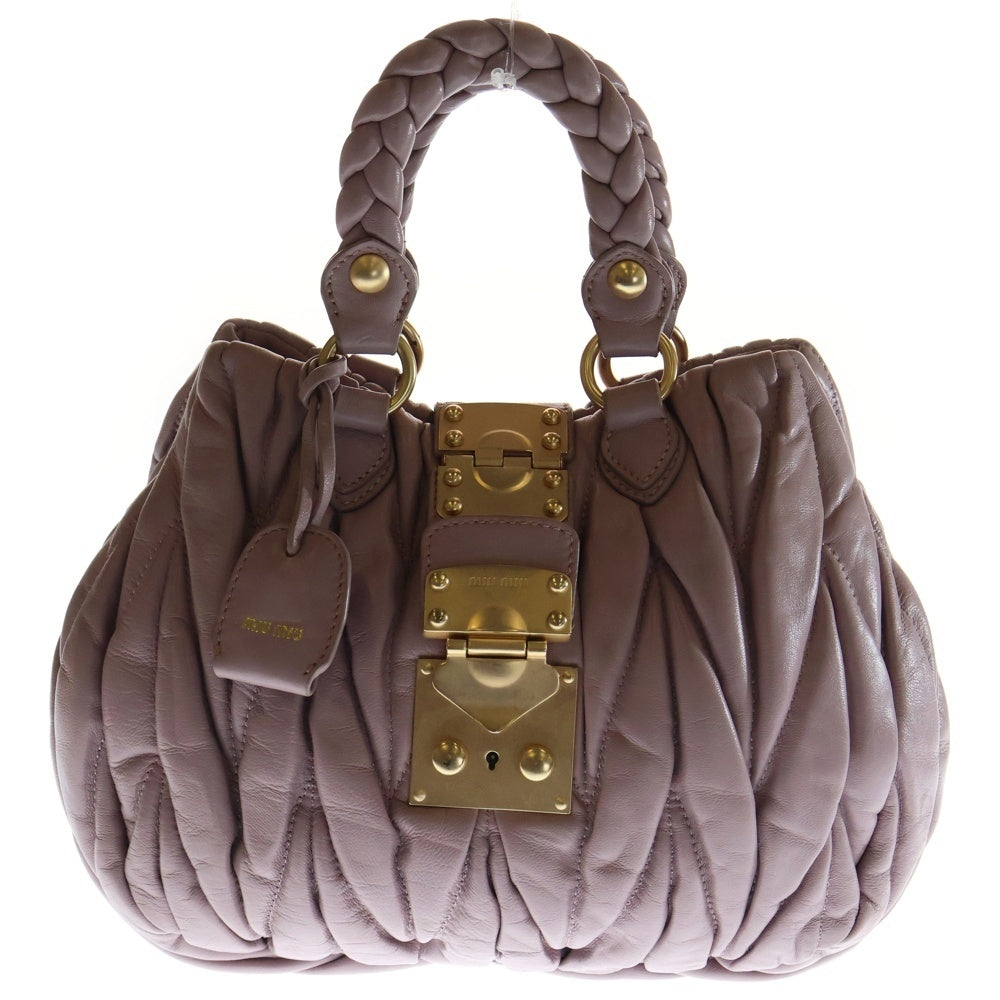 miumiu(ミュウミュウ) マテラッセ 2WAYハンドバッグ ミニトートバッグ ライトパープル レザー ゴールド金具