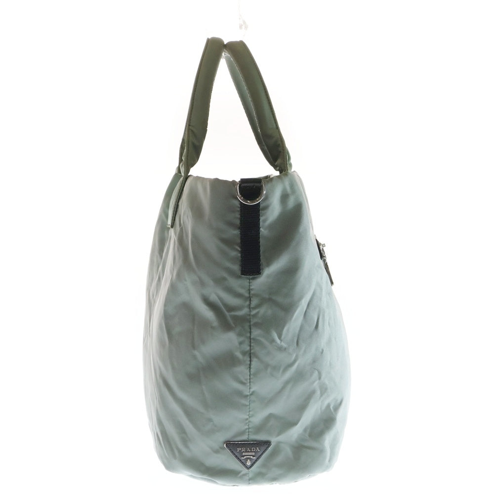 PRADA(プラダ) テスート リバーシブル2WAYトートバッグ ハンドバッグ ライトグリーン ナイロン シルバー金具