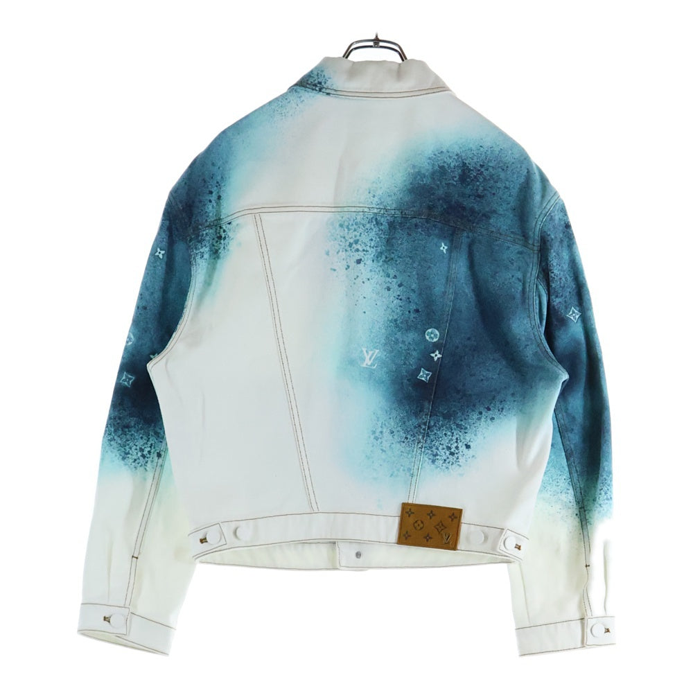 LOUIS VUITTON(ルイヴィトン) 23SS LVスプレー レザーパッチ モノグラム デニム トラッカージャケット ホワイト/ブルー RM231M U14 HOA10W