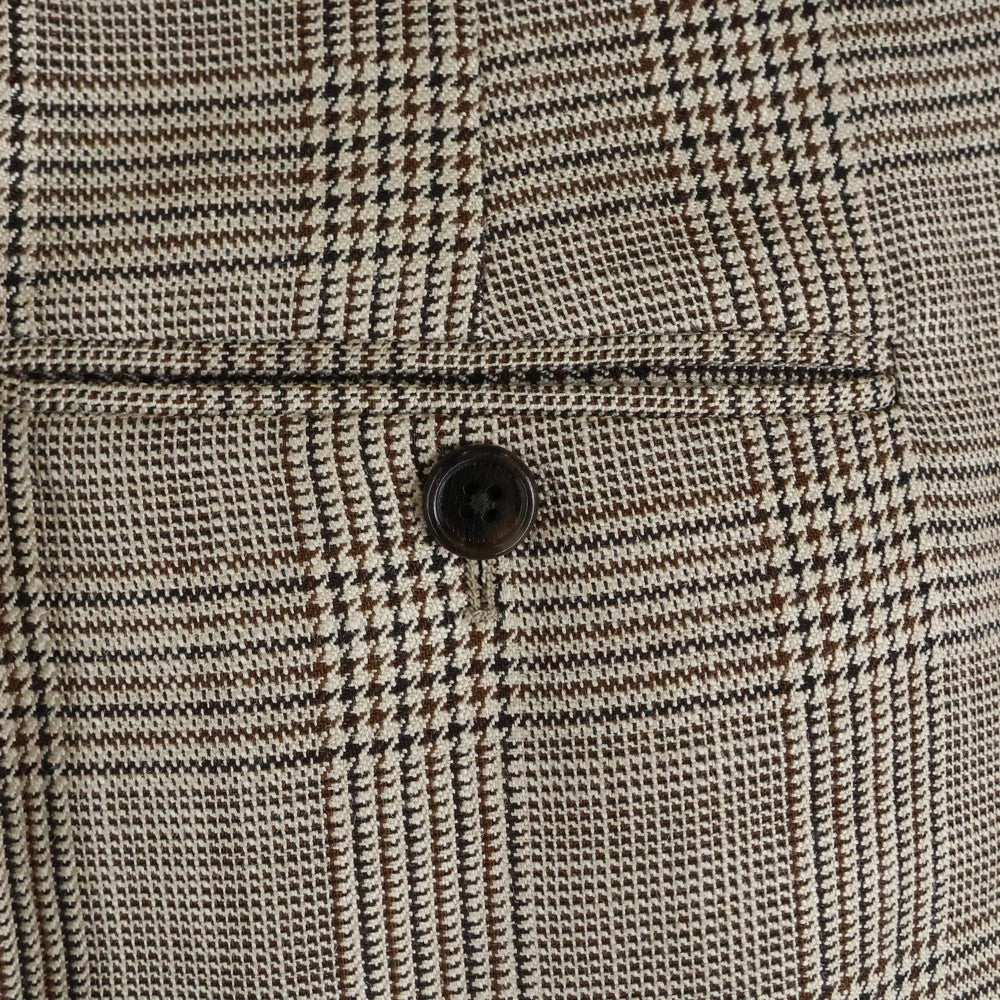 CELINE(セリーヌ) グレンチェック 2タック シルク ウール ストレート スラックスパンツ トラウザーズ ベージュ 2P718013J