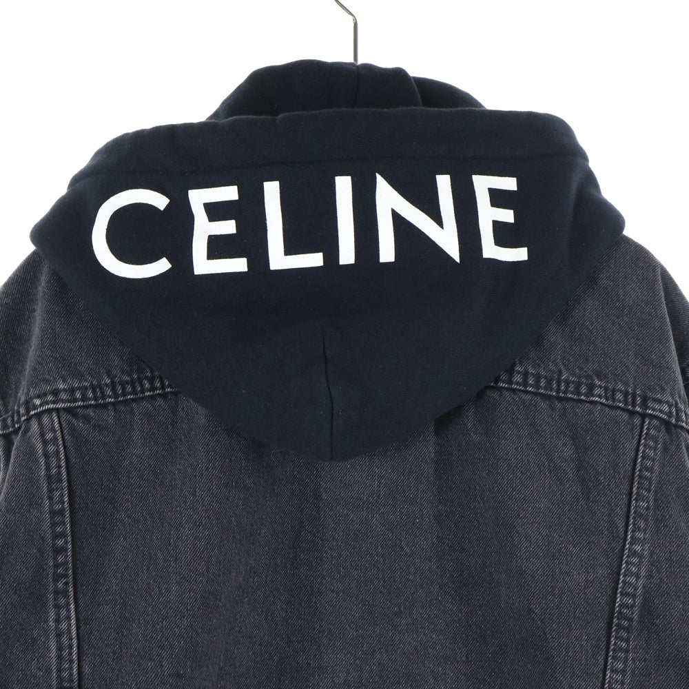 CELINE(セリーヌ) ロゴプリント フーディー ドッキング デニム トラッカージャケット ブラック 2Q472947F