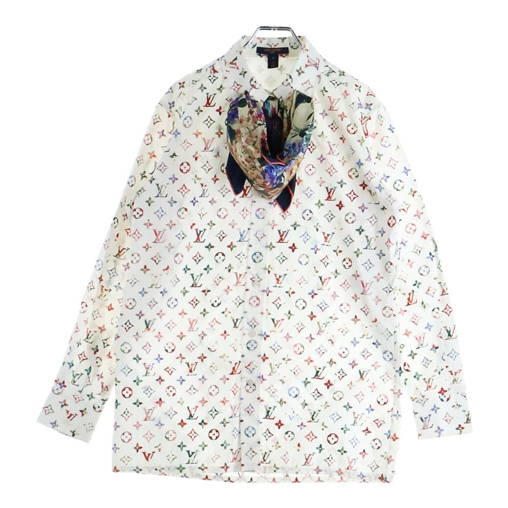 LOUIS VUITTON(ルイヴィトン) 22AW モノグラム総柄プリント フラワー柄スカーフ 長袖シャツ ホワイト/レッド レディース RW222B SS0 FNTO89