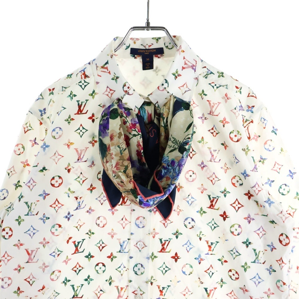 LOUIS VUITTON(ルイヴィトン) 22AW モノグラム総柄プリント フラワー柄スカーフ 長袖シャツ ホワイト/レッド レディース RW222B SS0 FNTO89