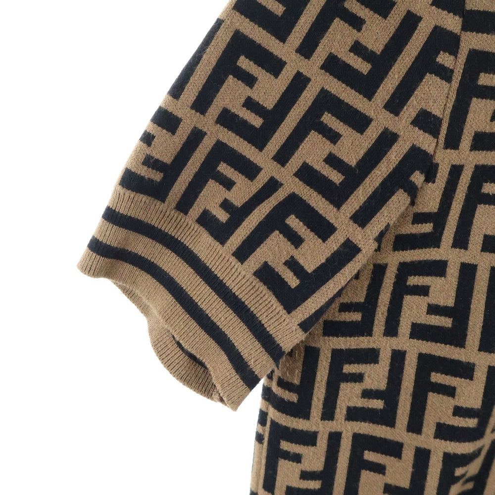 FENDI(フェンディ) ズッカ総柄ジャガード レーヨン クルーネック 半袖ニット セーター ブラウン レディース FZY702 A5QG