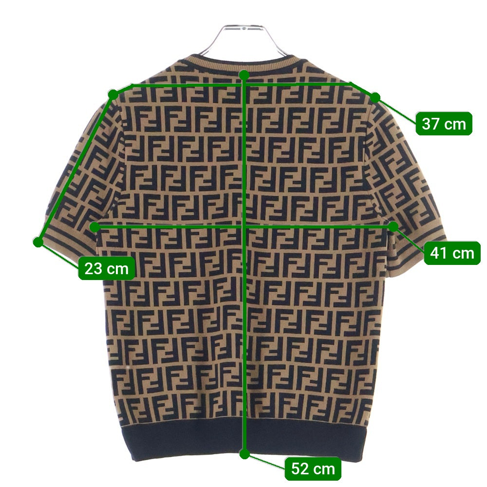 FENDI(フェンディ) ズッカ総柄ジャガード レーヨン クルーネック 半袖ニット セーター ブラウン レディース FZY702 A5QG