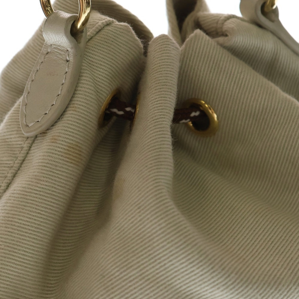 miumiu(ミュウミュウ) 巾着ミニバッグ ミニハンドバッグ ポーチ ケース ライトグリーン キャンバス×レザー ゴールド金具