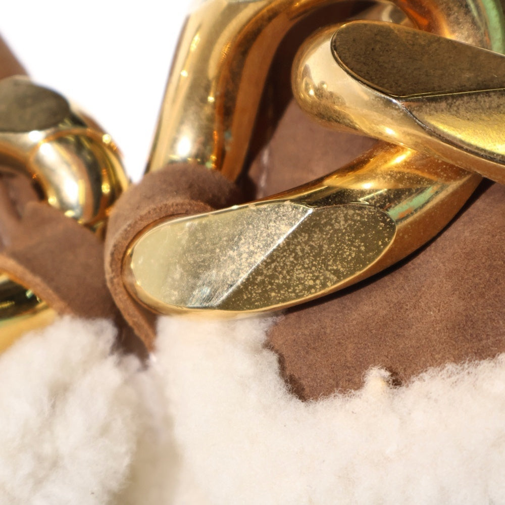 J.W.ANDERSON(ジェー ダブリュー アンダーソン) ビッグチェーン スエードレザー ボアライニング ローカットシューズ サンダル ミュール ゴールド金具 ブラウン レディース