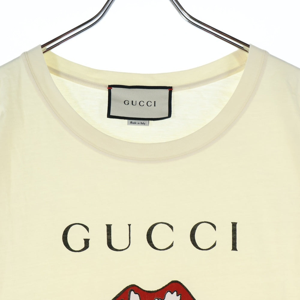 GUCCI(グッチ) 19SS リップ ロゴ プリント クルーネック 半袖Tシャツ カットソー イエロー 493117