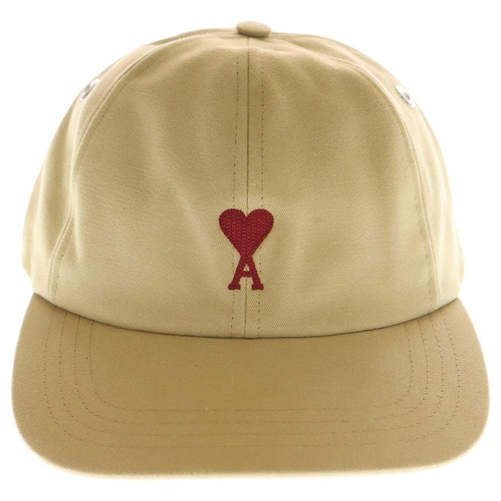 ami paris(アミパリス) Ami De Coeur アミ ドゥ クール ハートロゴ 刺繍 6パネル ベースボールキャップ 帽子 ベージュ BFUCP006.AW0041