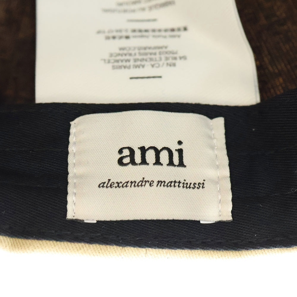 ami paris(アミパリス) Ami De Coeur アミ ドゥ クール ハートロゴ 刺繍 6パネル ベースボールキャップ 帽子 ベージュ BFUCP006.AW0041