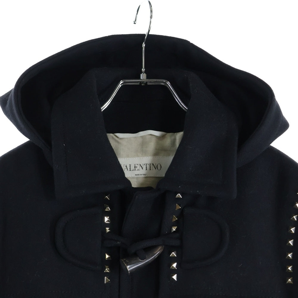 VALENTINO(ヴァレンティノ) ロックスタッズ メルトンウール トグルボタン フーデッド ジップアップ ダッフルコート ブラック NV3CK0123SC