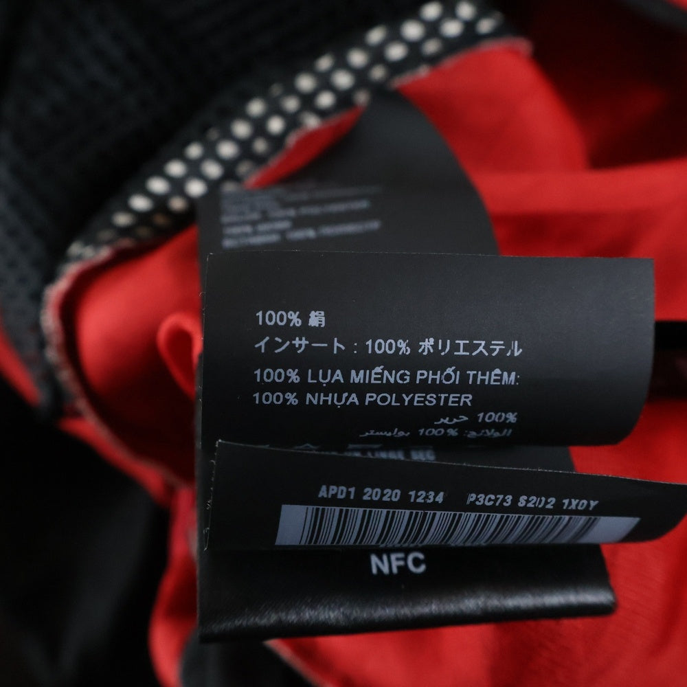 PRADA(プラダ) 20SS ラバーワッペンロゴ シルク メッシュ Uネック ノースリーブ ミディアムワンピース ブラック/レッド レディース P3C73