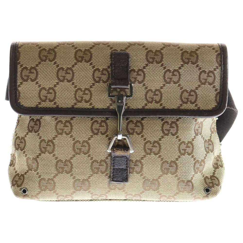 GUCCI(グッチ) GGキャンバス ウエストバッグ ボディバッグ ショルダーバッグ ブラウン×ベージュ キャンバス×レザー 92543 シルバー金具 レディース