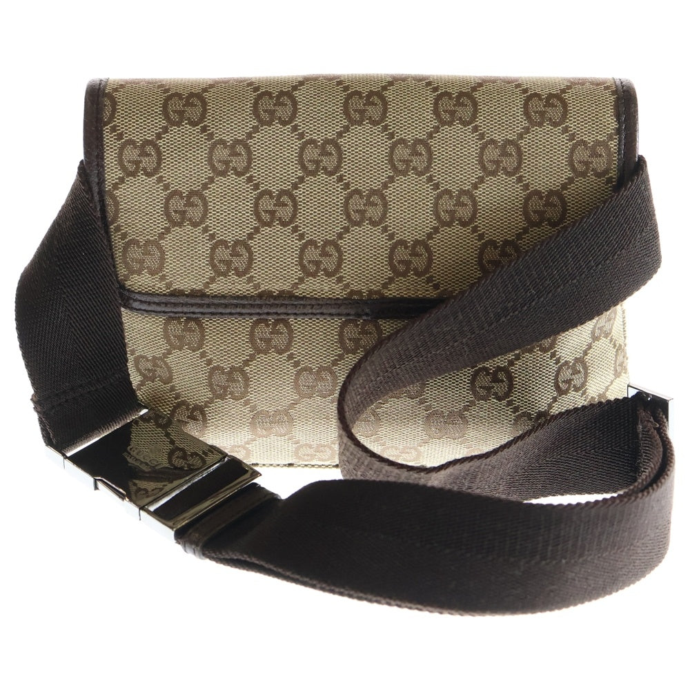 GUCCI(グッチ) GGキャンバス ウエストバッグ ボディバッグ ショルダーバッグ ブラウン×ベージュ キャンバス×レザー 92543 シルバー金具 レディース