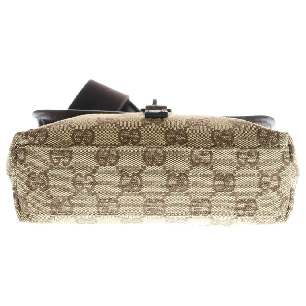 GUCCI(グッチ) GGキャンバス ウエストバッグ ボディバッグ ショルダーバッグ ブラウン×ベージュ キャンバス×レザー 92543 シルバー金具 レディース
