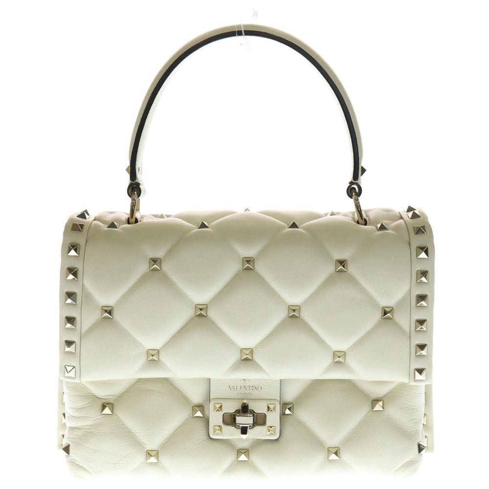 VALENTINO GARAVANI(ヴァレンチノガラヴァーニ) キャンディ スタッズ 2WAYショルダーバッグ ハンドバッグ ホワイト アイボリー レザー ゴールド金具 レディース
