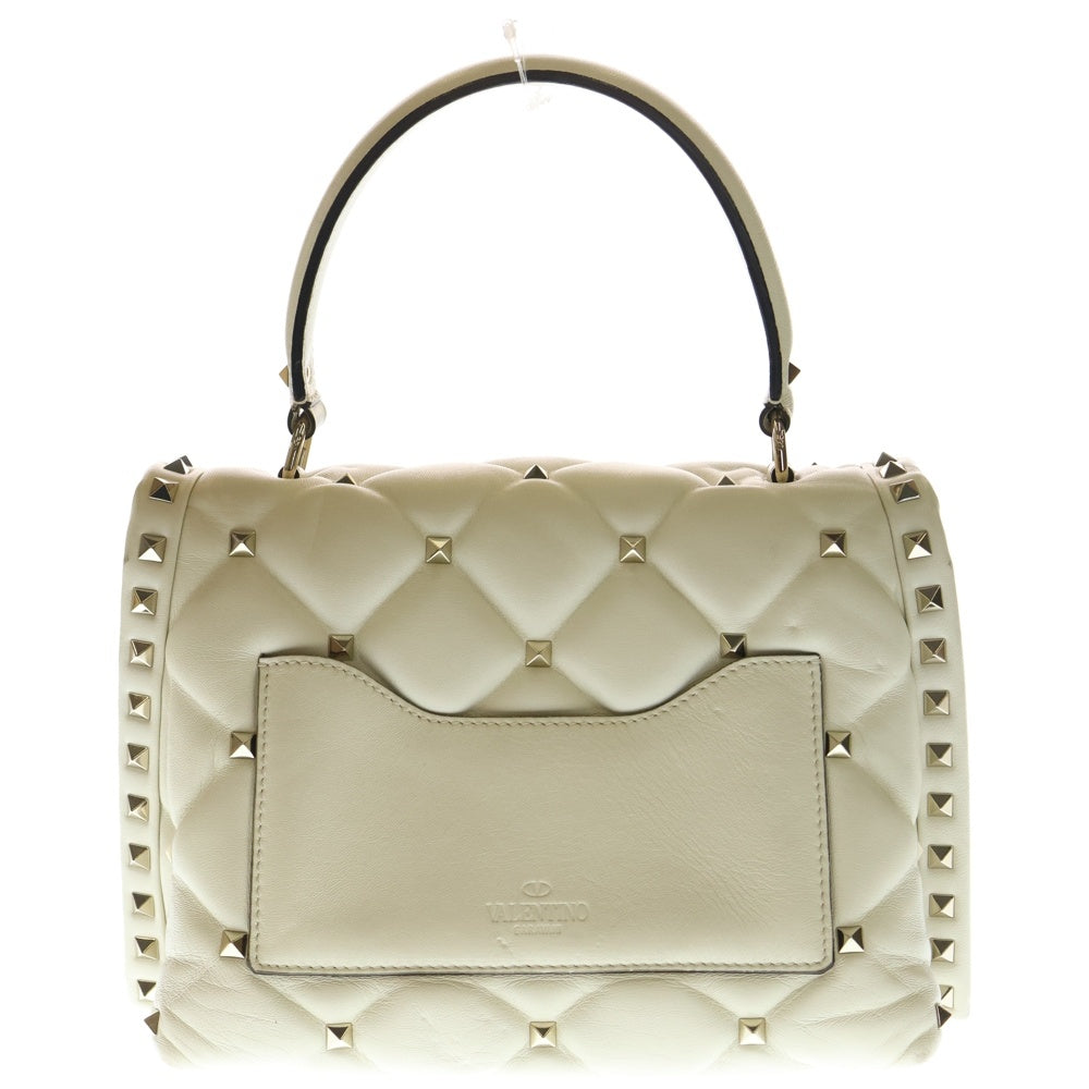 VALENTINO GARAVANI(ヴァレンチノガラヴァーニ) キャンディ スタッズ 2WAYショルダーバッグ ハンドバッグ ホワイト アイボリー レザー ゴールド金具 レディース