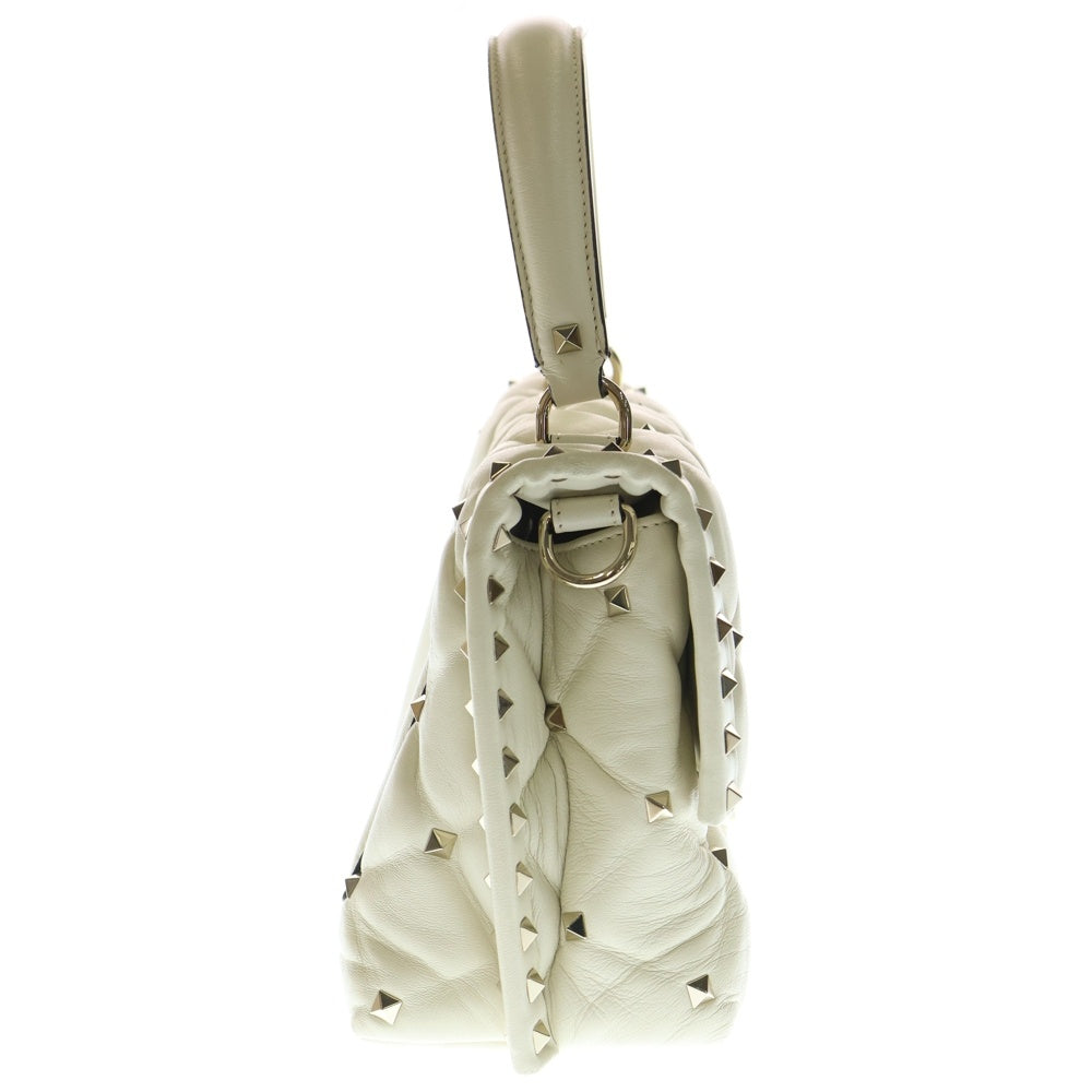 VALENTINO GARAVANI(ヴァレンチノガラヴァーニ) キャンディ スタッズ 2WAYショルダーバッグ ハンドバッグ ホワイト アイボリー レザー ゴールド金具 レディース