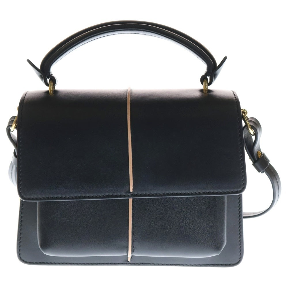 MARNI(マルニ) アタッシェ ネ ショルダーバッグ ハンドバッグ ネイビー×ピンク レザー ゴールド金具