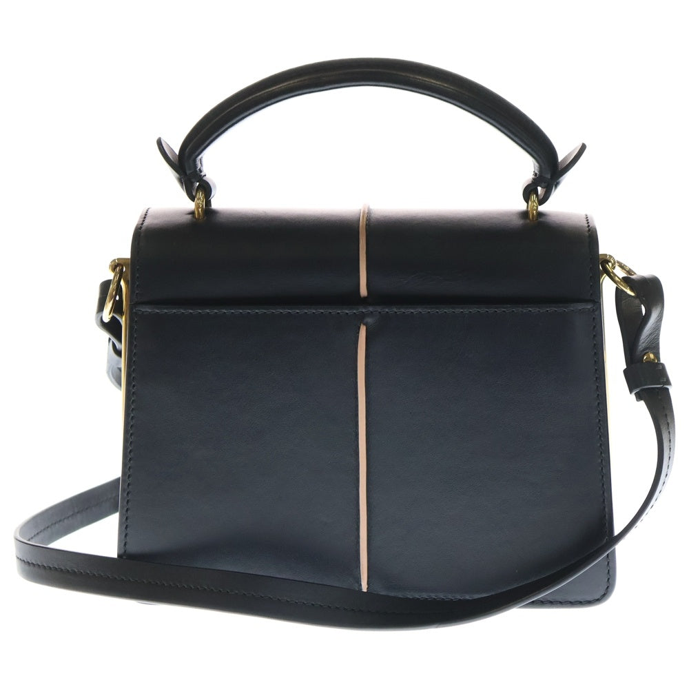MARNI(マルニ) アタッシェ ネ ショルダーバッグ ハンドバッグ ネイビー×ピンク レザー ゴールド金具