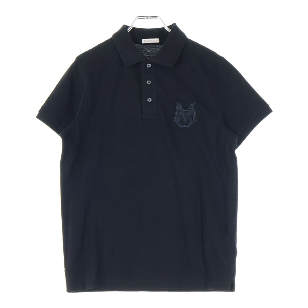 MONCLER(モンクレール) 22AW ロゴ刺繍 鹿の子 コットン ニット 半袖ポロシャツ ブラック H20918A00015 84556 レディース