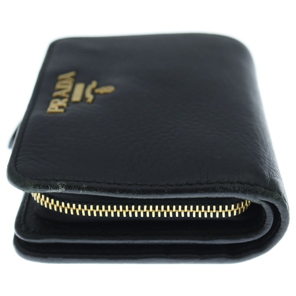 PRADA(プラダ) 二つ折り財布 コンパクトウォレット ブラック レザー 1ML018 ゴールド金具