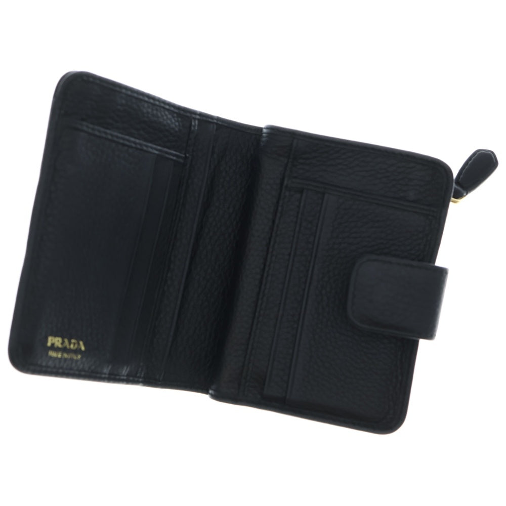 PRADA(プラダ) 二つ折り財布 コンパクトウォレット ブラック レザー 1ML018 ゴールド金具
