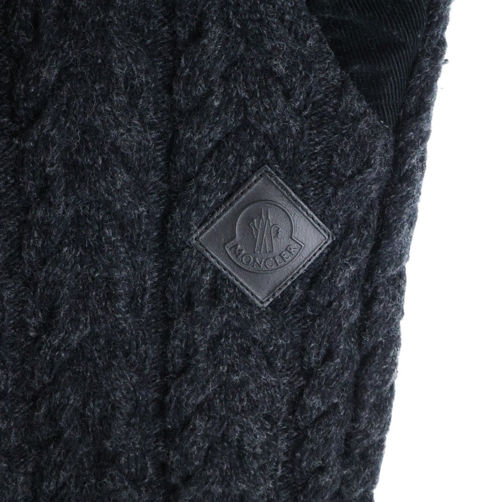 MONCLER(モンクレール) レザーロゴパッチ ウールニット 切り替え ロングパンツ ブラック/ダークグレー