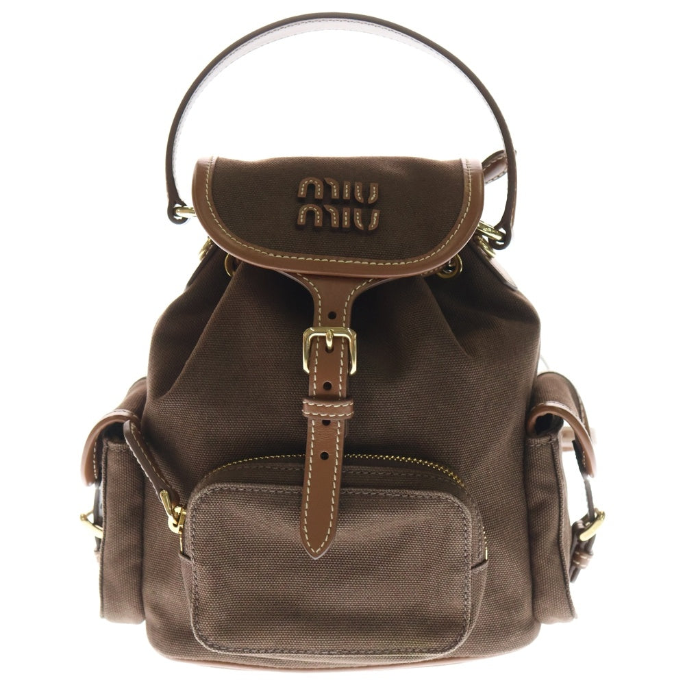 miumiu(ミュウミュウ) レザーハンドル切替キャンバスロゴバックパック リュック ブラウン 5BZ043_2IBQ_F04KB_V_OOO レディース