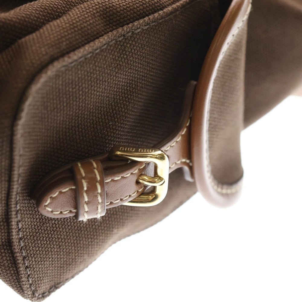 miumiu(ミュウミュウ) レザーハンドル切替キャンバスロゴバックパック リュック ブラウン 5BZ043_2IBQ_F04KB_V_OOO レディース