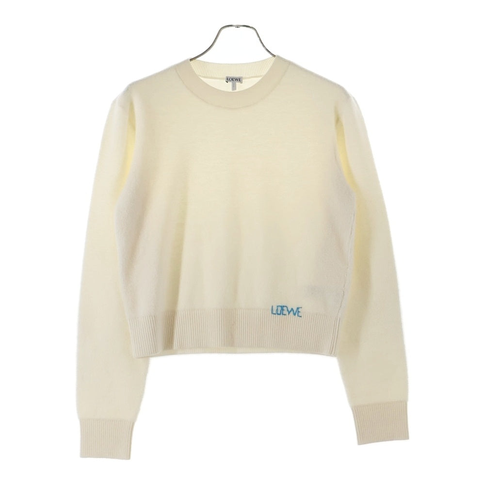 LOEWE(ロエベ) 裾ロゴ刺繍 アクリル ウール クルーネック プルオーバー 長袖ニット セーター アイボリー レディース S359Y14KJ6