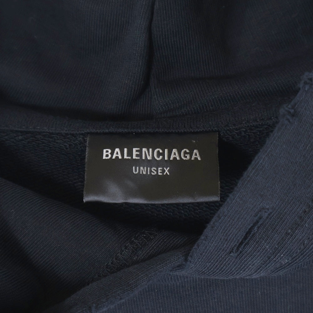 BALENCIAGA(バレンシアガ) 22AW Destroyed Logo Print Hoodie デストロイ ロゴプリント プルオーバースウェットパーカー フーディー ブラック 729361