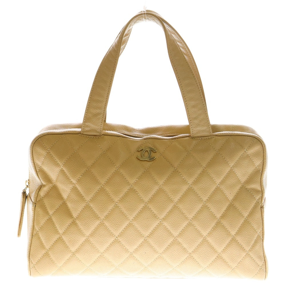 CHANEL(シャネル) ココマーク キャビアスキン ワイルドステッチレザーハンドバッグトートバッグ ベージュ GD金具 レディース